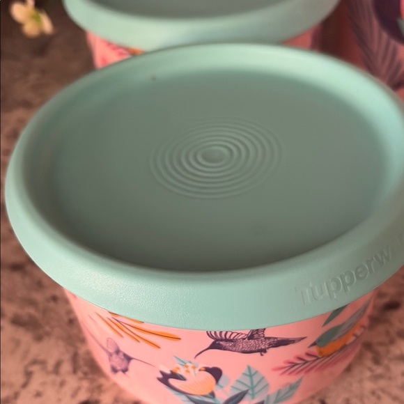 Floral pink Tupperwsre  ir and Teal Storage Canisters - Picture 2 of 5